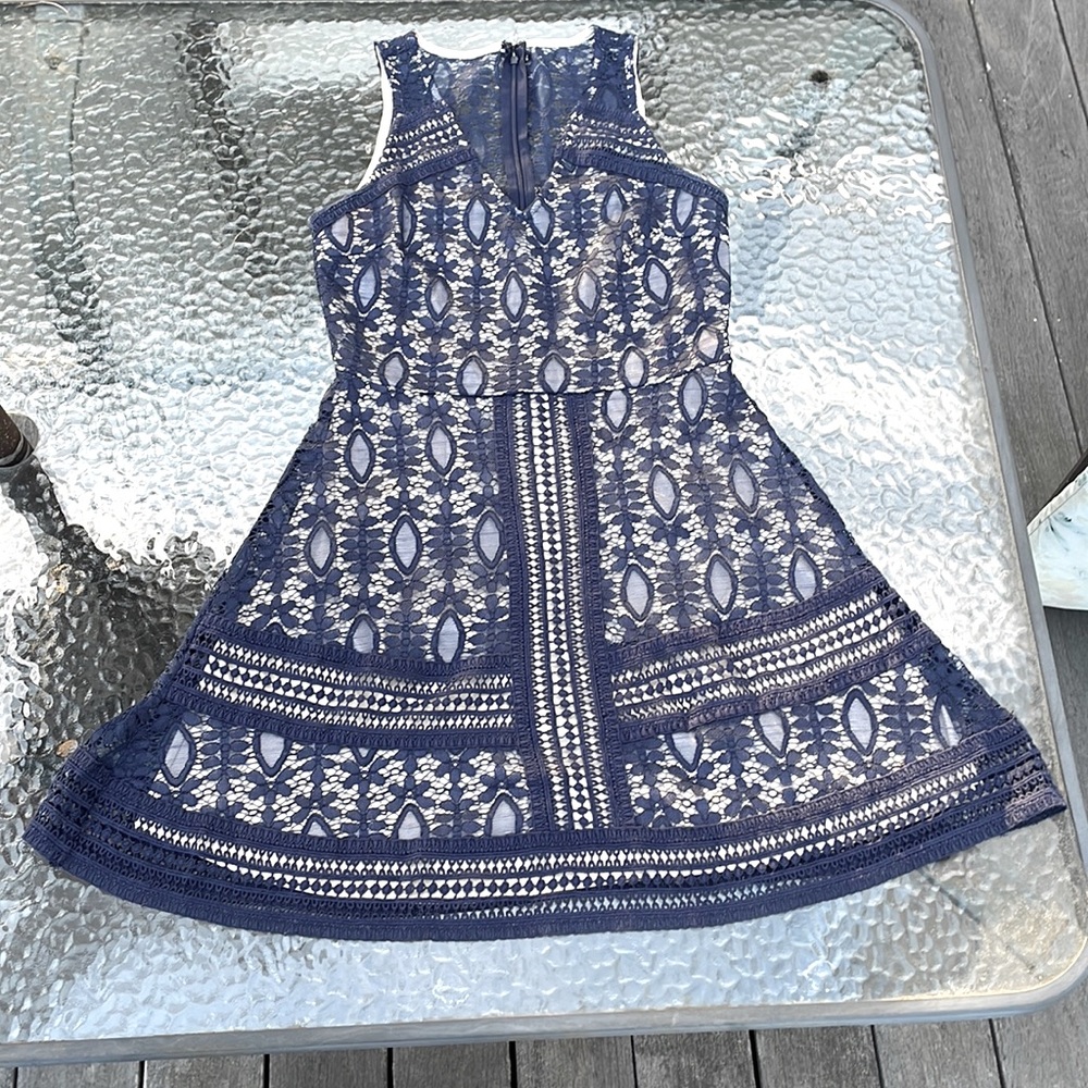 Beautiful Navy Blue A- Line Lace Dress Size S